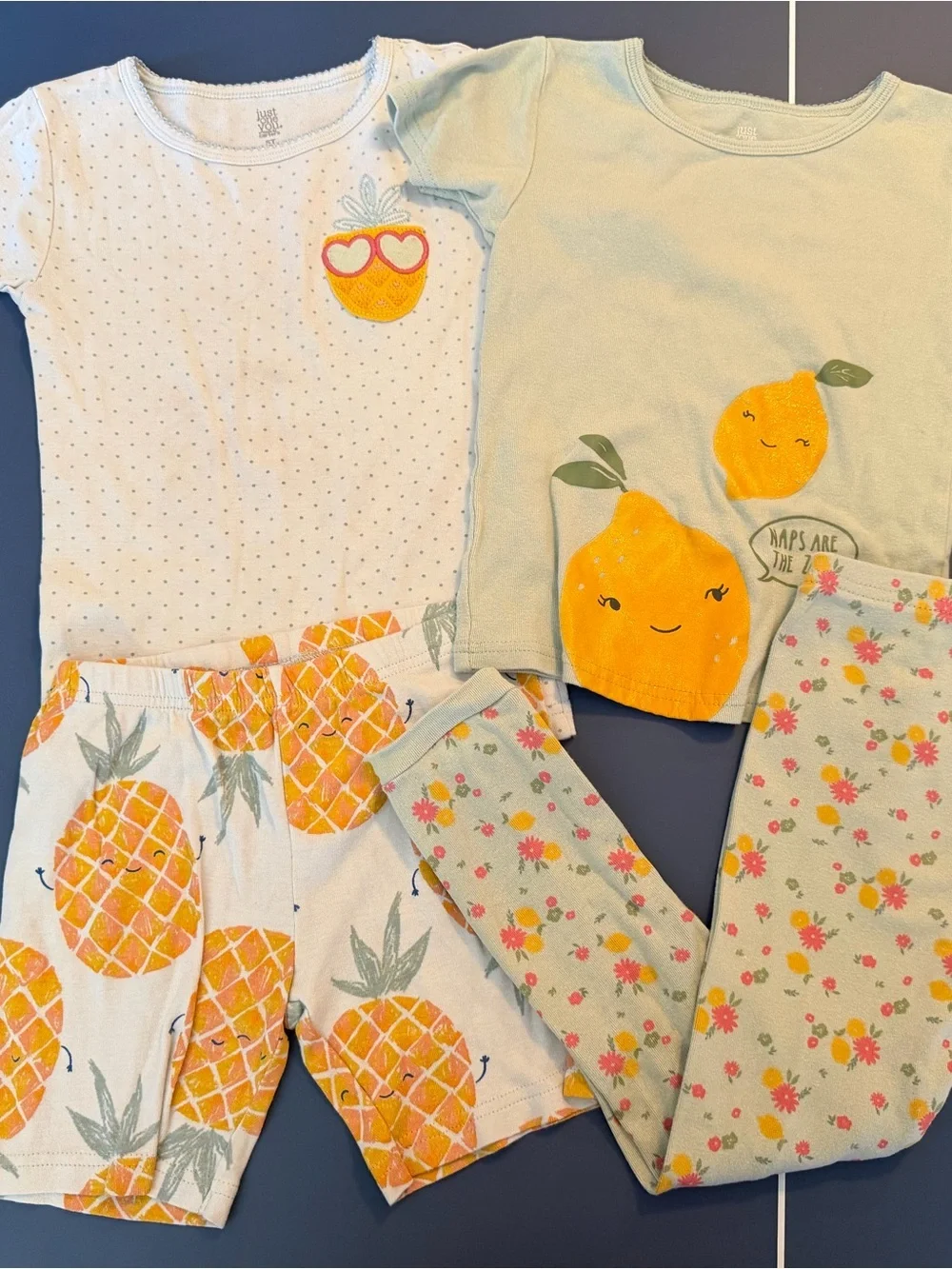 Carter's Cotton Pineapple Lemon & Floral 4 pc Pajama Set - Yellow White 5T